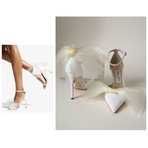 JIMMY CHOO Aveline Grosgrain Stiletto Sandals Oversized Bows Heels Straps Shoes